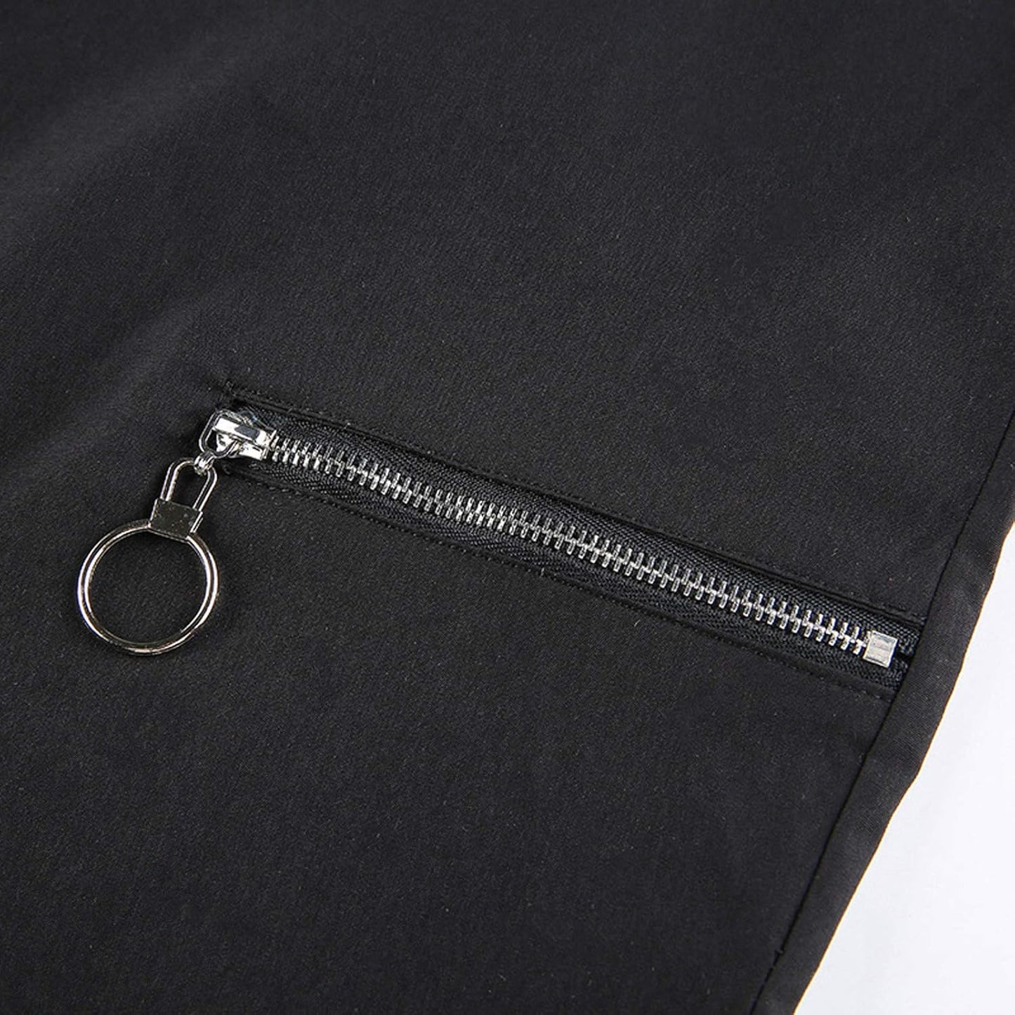 Womens High Waisted Cargo Pants Hollow Punk Pants Pockets Casual Loose Combat Twill Trousers with Belt (Black, L)