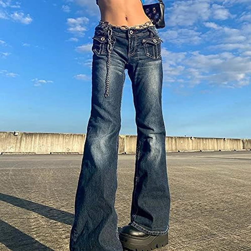 Women Gothic Cargo Pants Loose Low Waist Trousers Wide Leg Baggy Jeans Harajuku Streetwear Punk