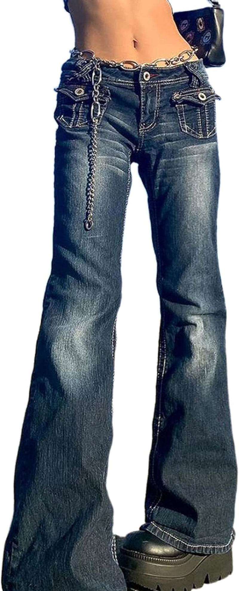 Women Gothic Cargo Pants Loose Low Waist Trousers Wide Leg Baggy Jeans Harajuku Streetwear Punk