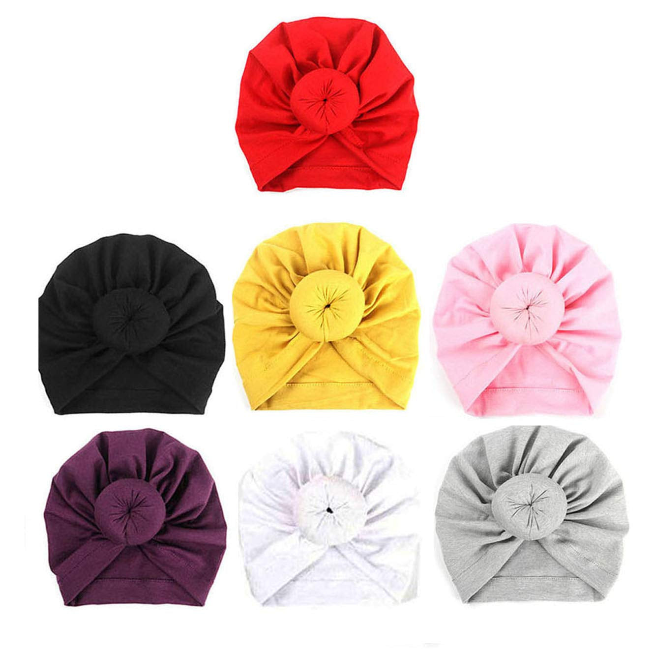 AKAISIHN Baby Turbans Newborn Girl Headwraps Baby Girl Beanie Hat with Bow Hospital Nursery Hat, 7Pcs Knot Baby Hat, Adjustable