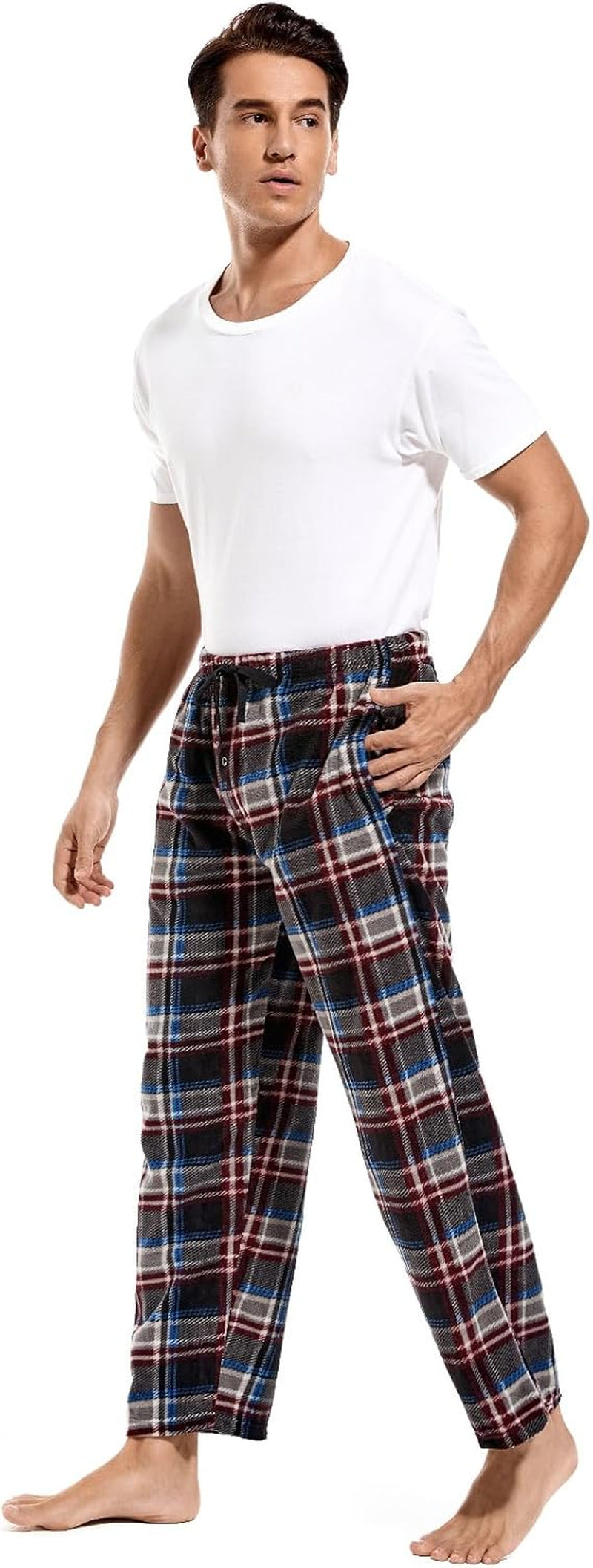 1Pack or 3Pack Mens PJ Pajama Pants Bottoms Fleece Lounge Pants Sleepwear Plaid Pjs with Pockets Microfleece