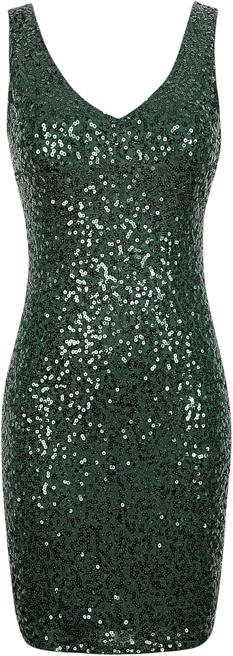 Women'S Sequin Cocktail Dress V Neck Bodycon Glitter Party Dress