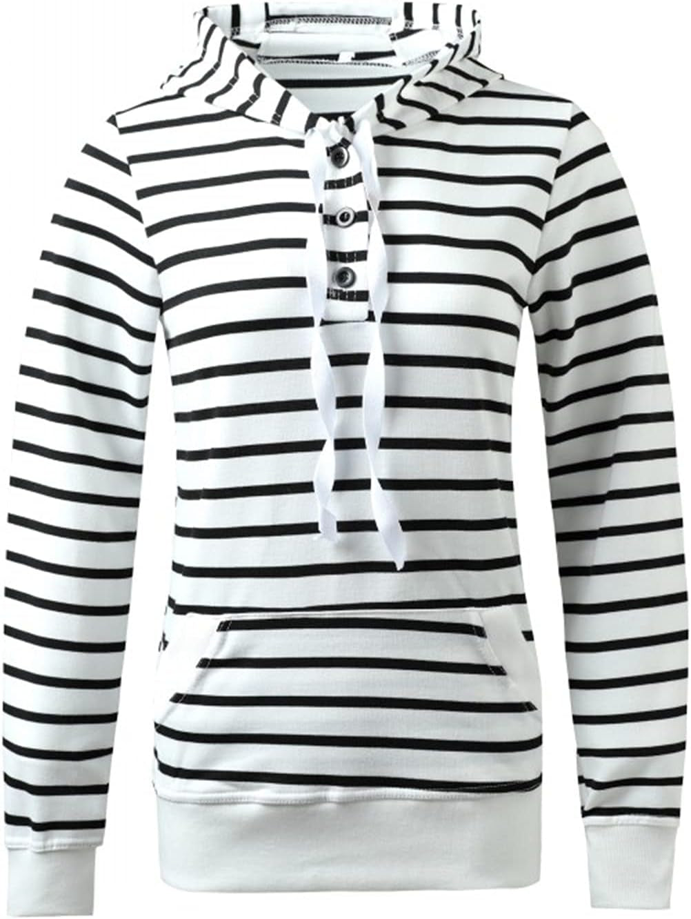 Womens Fashion Long Sleeve Stripe Hooded Tops Sweatshirts,2​021 Fall Casual Drawstring Hoodies Jackets Outwear Sweaters Back to School Turtleneck Sweater for Women Pro-Motion White