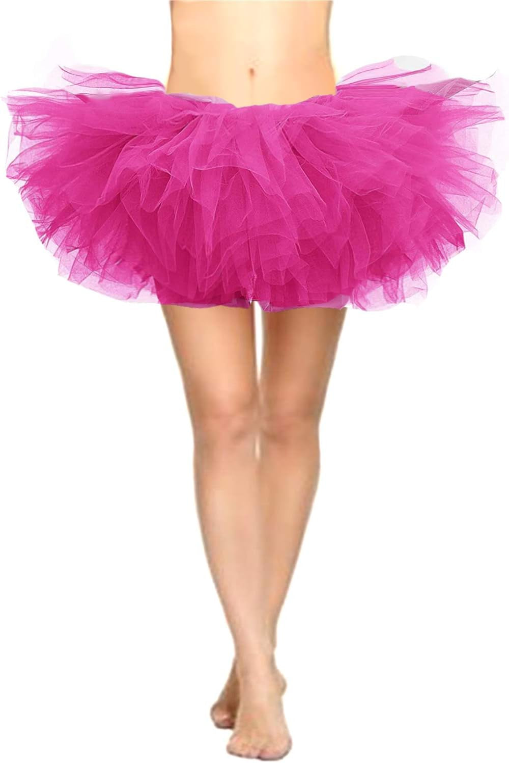 Women'S Classic 6 Layered Puffy Mini Tulle Tutu Bubble Halloween Tutu Skirt Rose Red Fuchsia Small