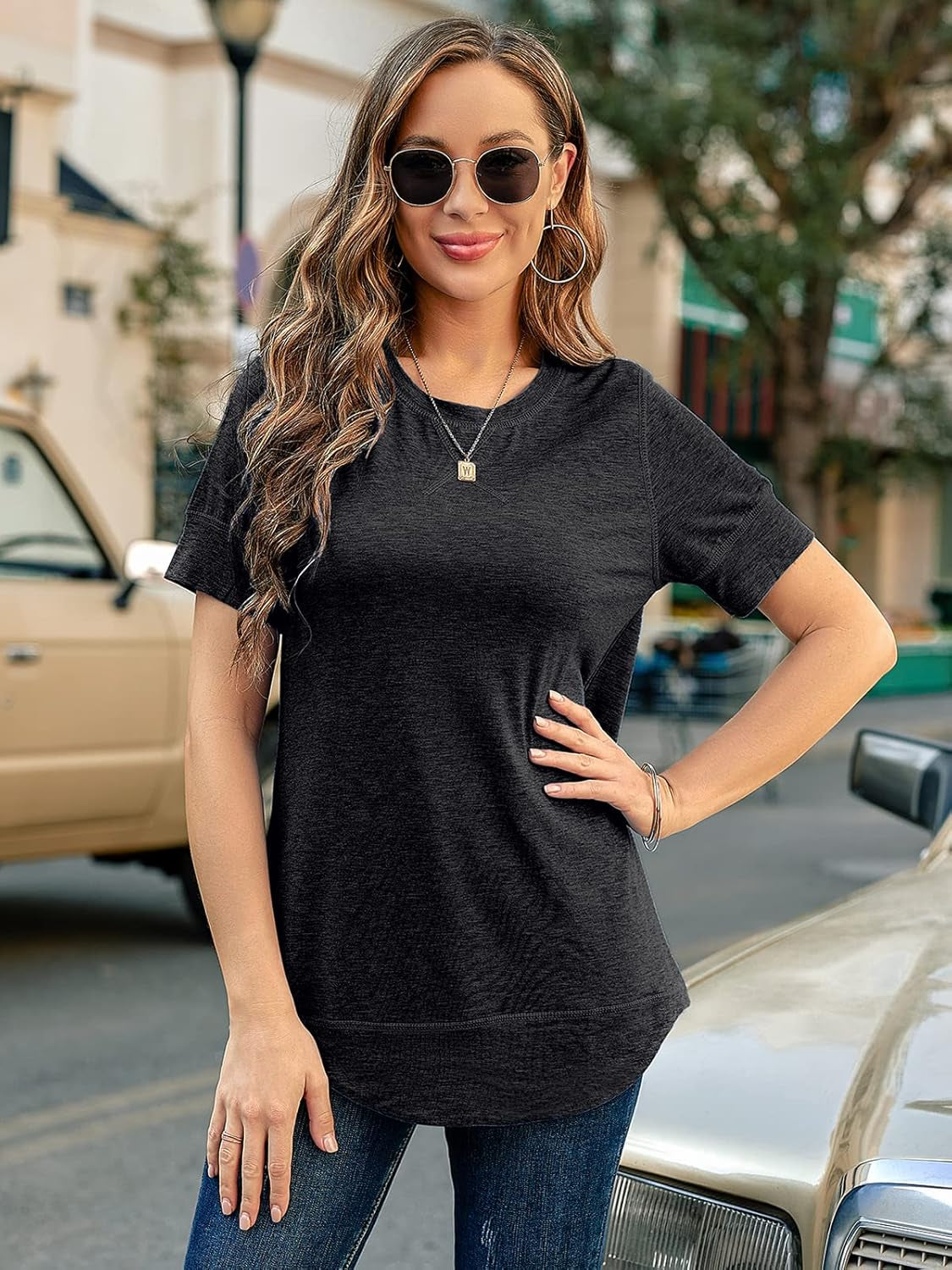 Womens T Shirts Summer Tops: Women Short Sleeve Shirt Black Casual Cotton Tunic Top Crew Neck Tees Size S-2XL