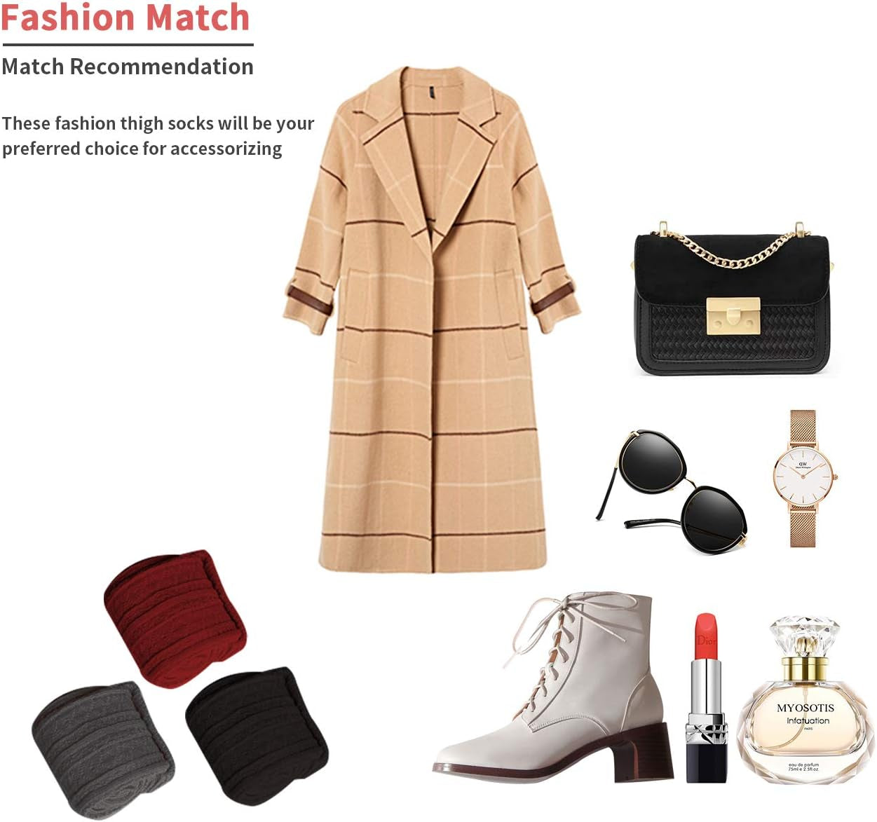 Women Thigh High Socks Extra Long Cotton Knit Warm Winter over the Knee Long Boot Stockings Black (2 Pairs (1 Black+1 Dgrey))…