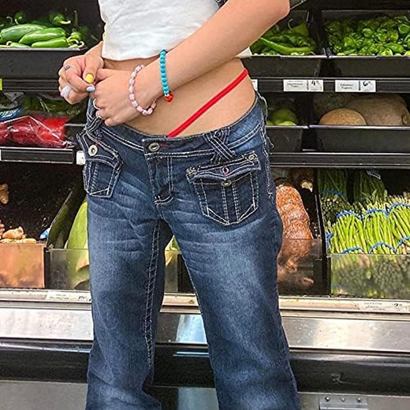 Women Gothic Cargo Pants Loose Low Waist Trousers Wide Leg Baggy Jeans Harajuku Streetwear Punk