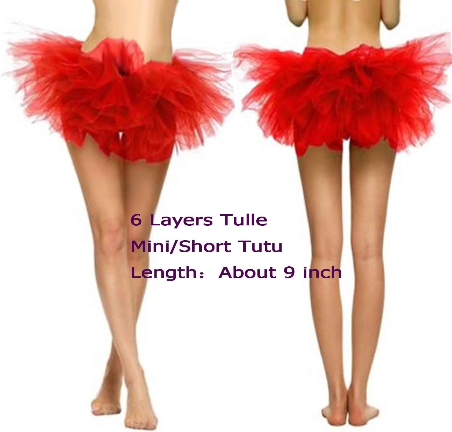 Women'S Classic 6 Layered Puffy Mini Tulle Tutu Bubble Halloween Tutu Skirt Rose Red Fuchsia Small