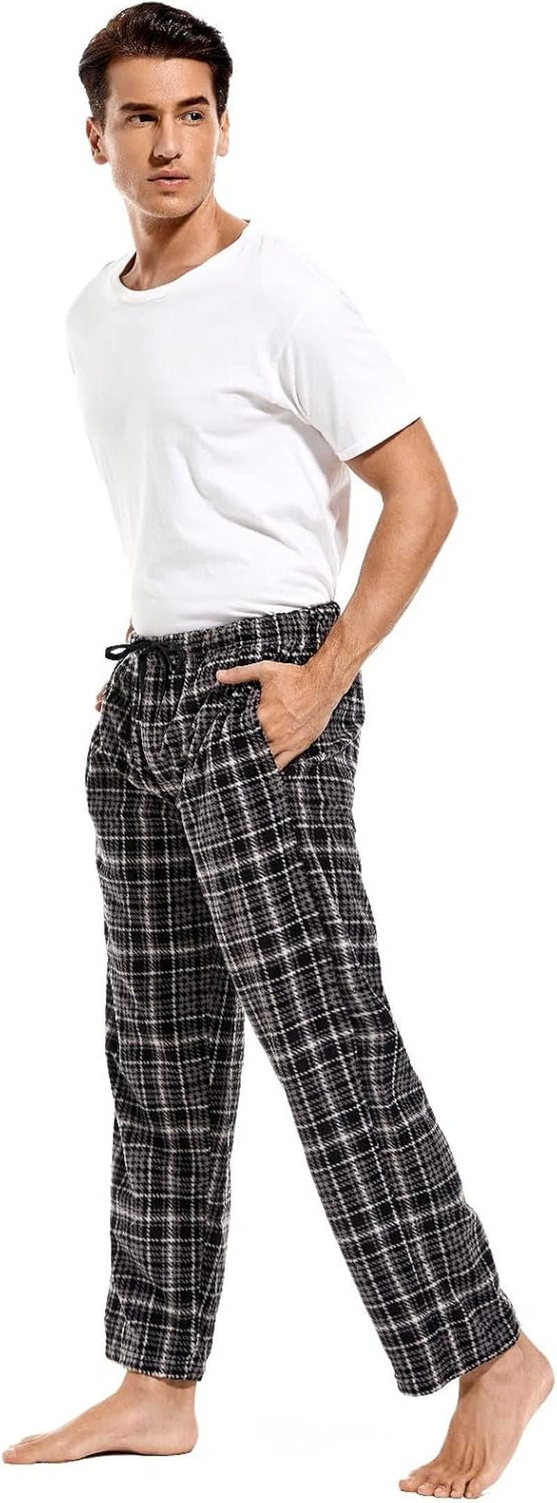 1Pack or 3Pack Mens PJ Pajama Pants Bottoms Fleece Lounge Pants Sleepwear Plaid Pjs with Pockets Microfleece